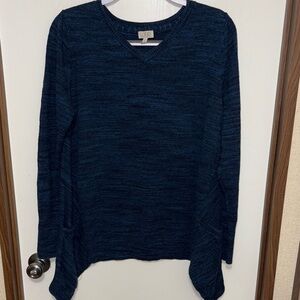 LoGo by Lori Goldstein Blue Cotton Cashmere Pullover Sweater Size Large Asym Hem